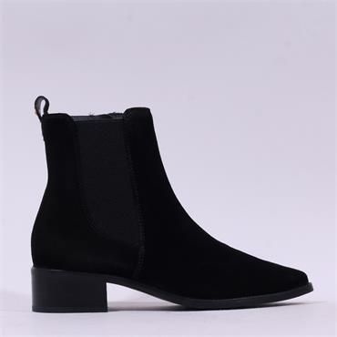 Paul Green Low Heel Pointed Chelsea Boot - Black Suede